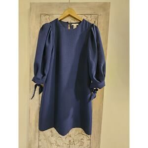 NWOT H&M Royal Blue Puff Sleeve A Line Dress Size 2 Tie Sleeve Lined